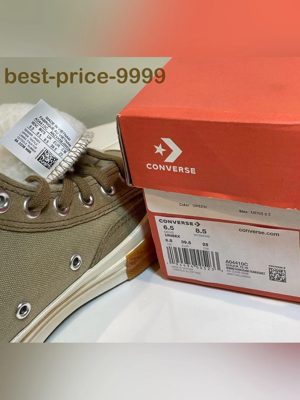 Converse Chuck Taylor All Star 70 Hi Unisex A04410C - Sheep Lined - Beige - New